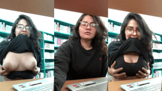 Indian Vintage Viral Busty Girl In Library Pulls Shirt Up To Show Big Boobies